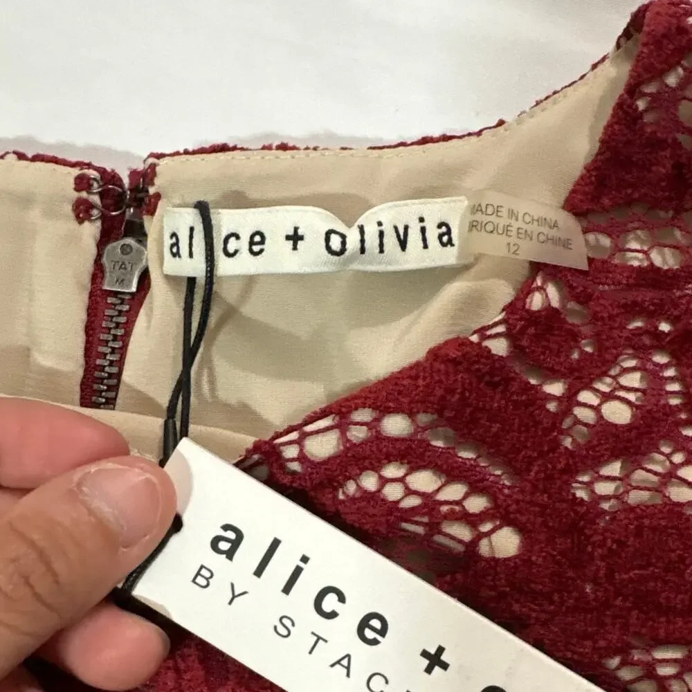 NWT Alice + Olivia Womens 12 Laila Cold Shoulder Floral Lace Sheath Dress Party - Picture 8 of 12